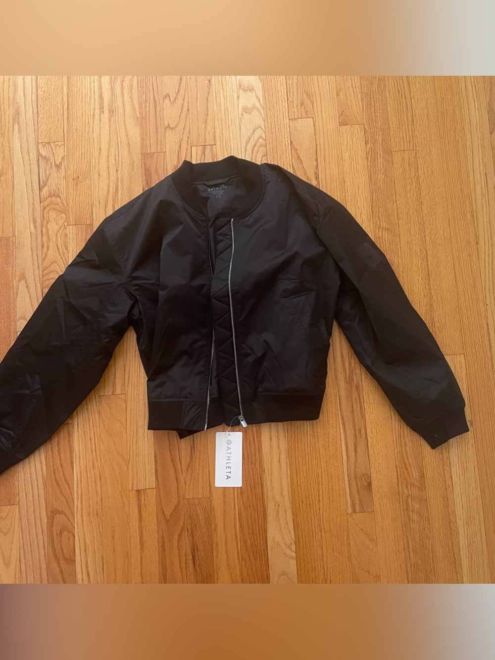 Athleta Black Cropped Bomber Jacket